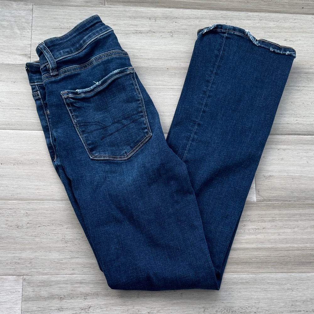 American Eagle Outfitters Dark Blue high rise skinny kick size 2 jeans
